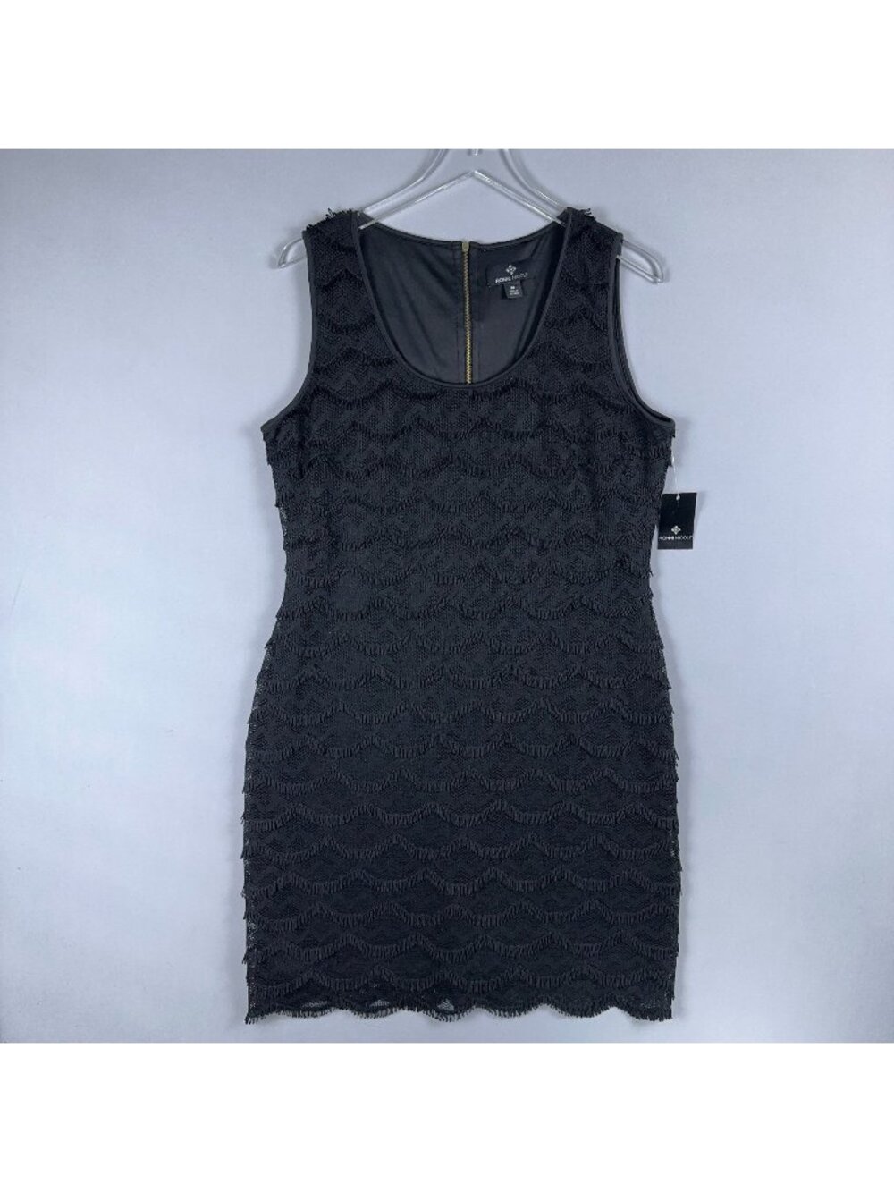 Ronni Nicole Sheath Dress Womens Size 14 Sleeveless Fringe Overlay Black